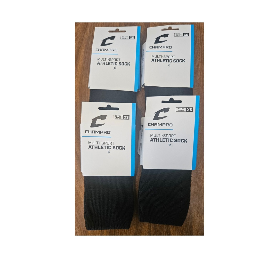 CHAMPRO Multi-Sport Athletic Socks‎ XS Extra Small Black 4 Pairs